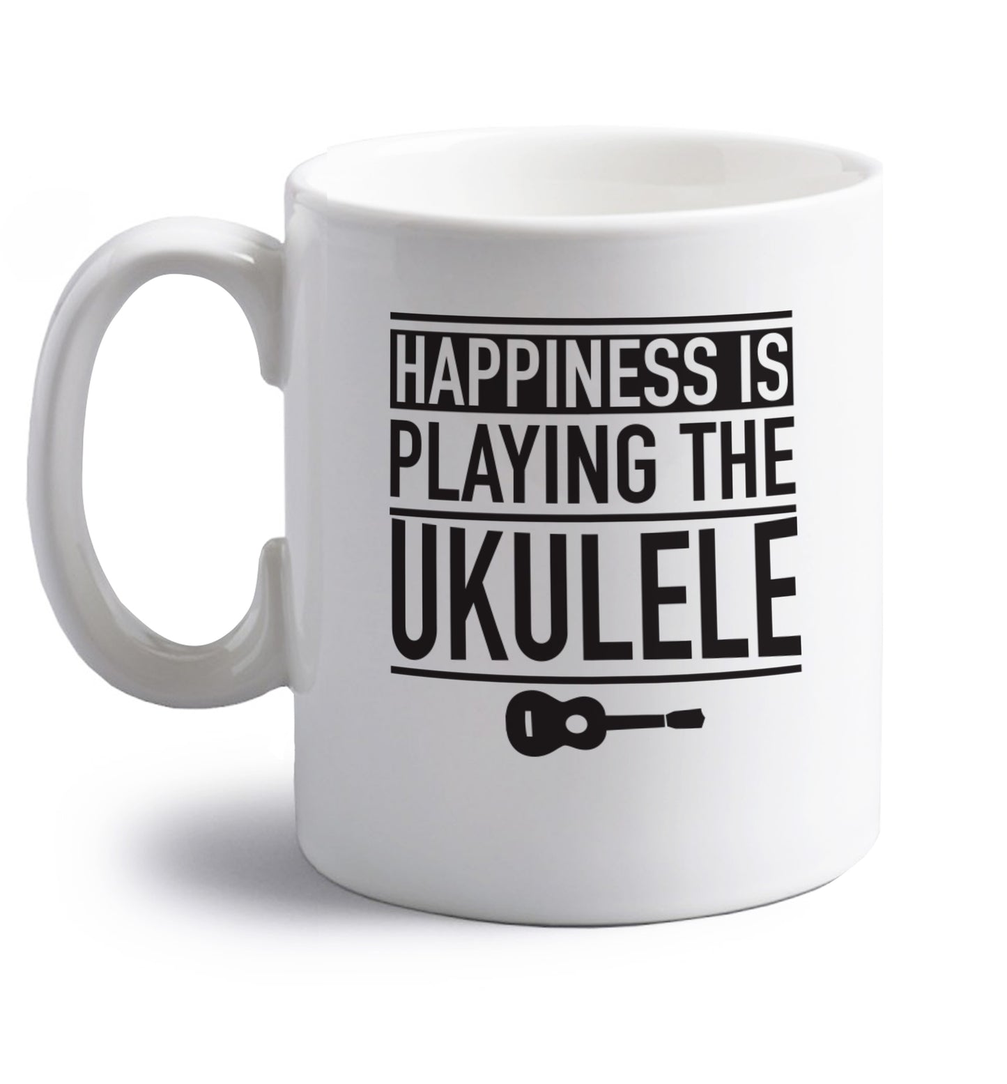 Happines is playing the ukulele right handed white ceramic mug 