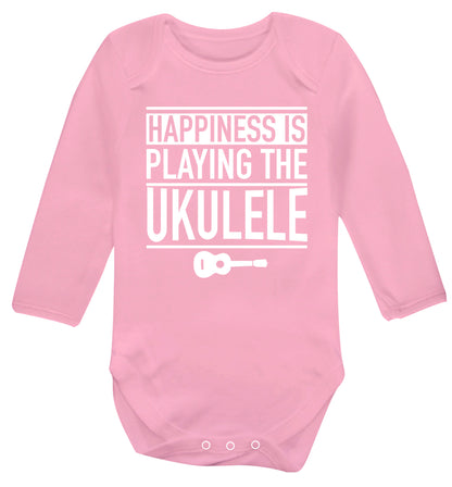 Happines is playing the ukulele Baby Vest long sleeved pale pink 6-12 months