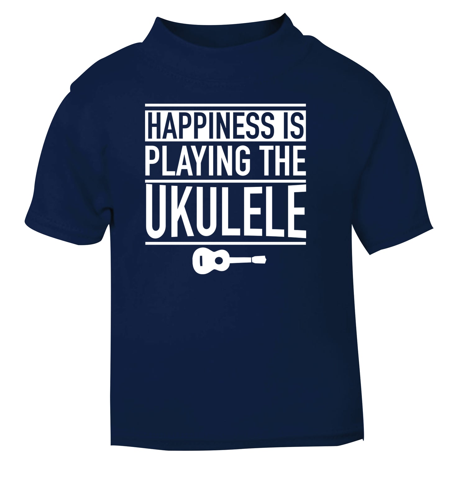 Happines is playing the ukulele navy Baby Toddler Tshirt 2 Years