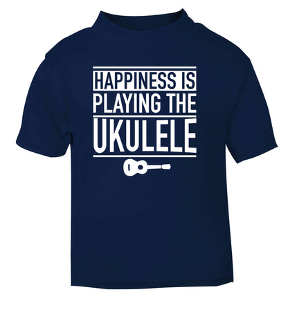 Happines is playing the ukulele navy Baby Toddler Tshirt 2 Years