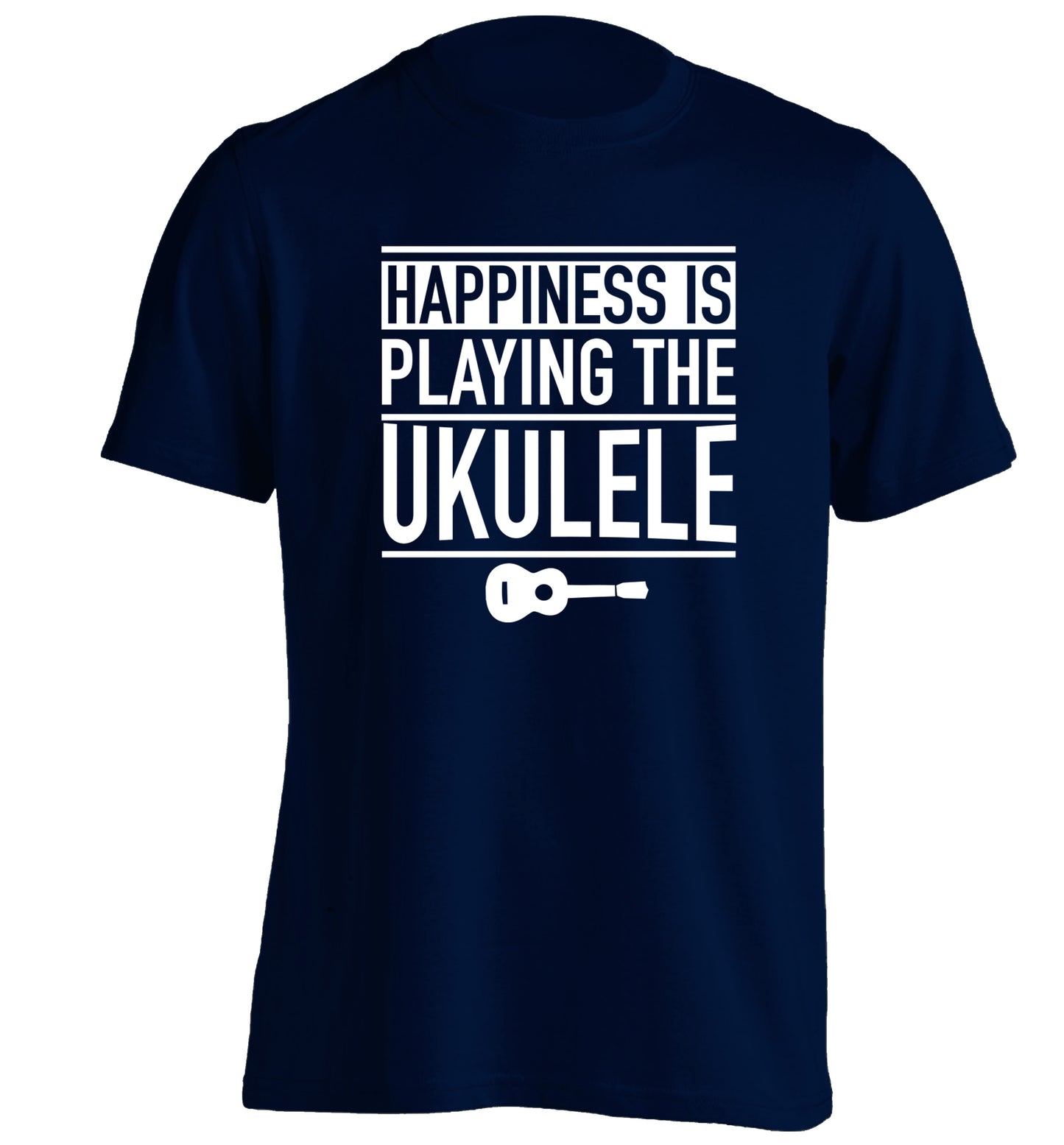 Happines is playing the ukulele adults unisex navy Tshirt 2XL