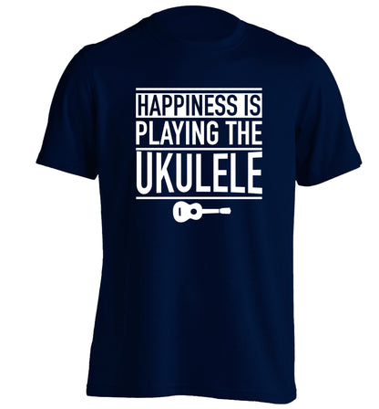 Happines is playing the ukulele adults unisex navy Tshirt 2XL