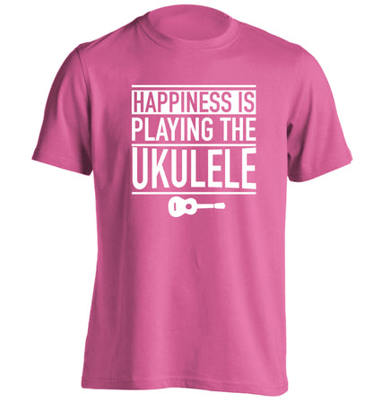 Happines is playing the ukulele adults unisex pink Tshirt 2XL
