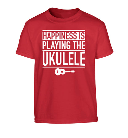 Happines is playing the ukulele Children's red Tshirt 12-14 Years