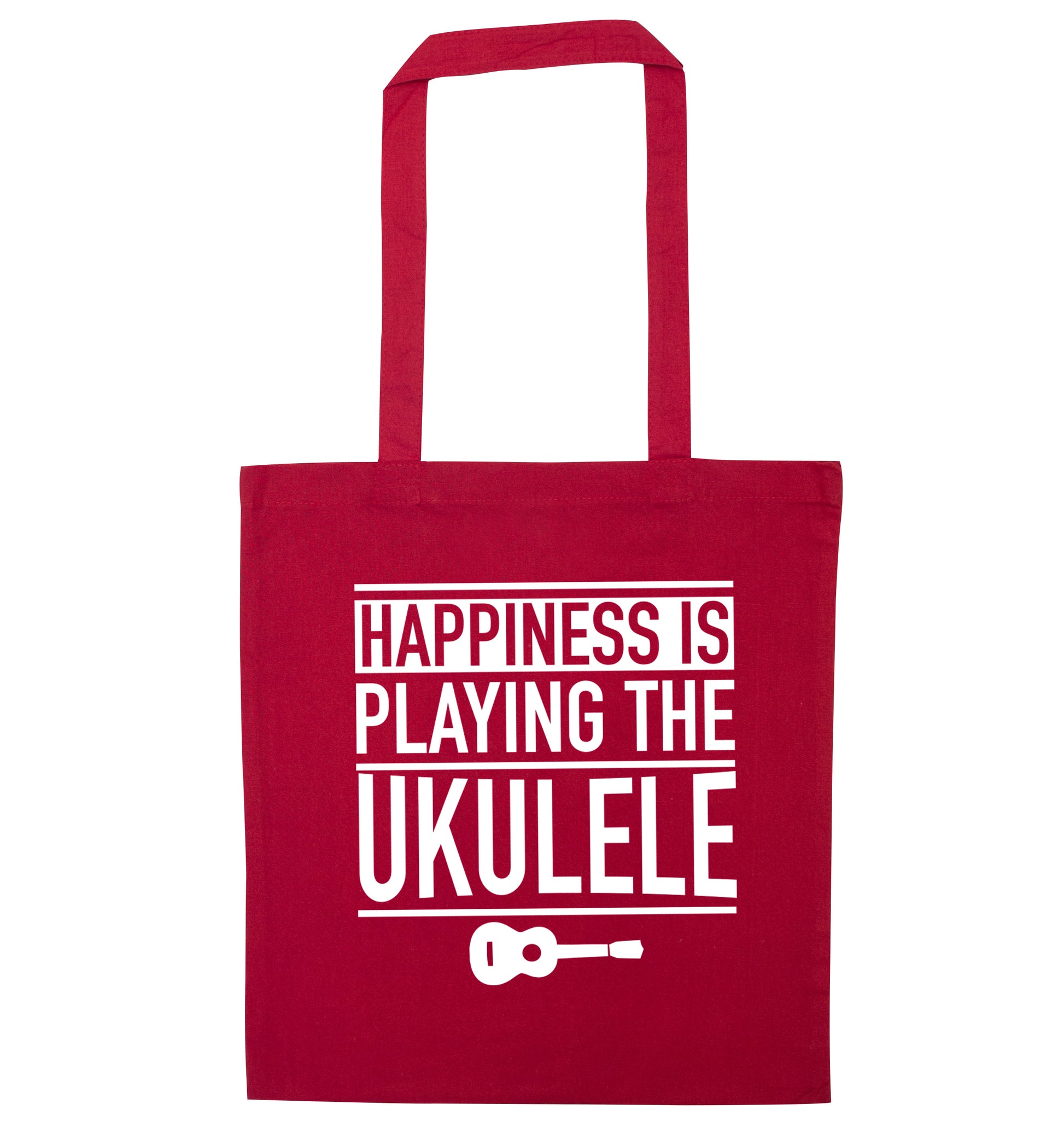 Happines is playing the ukulele red tote bag