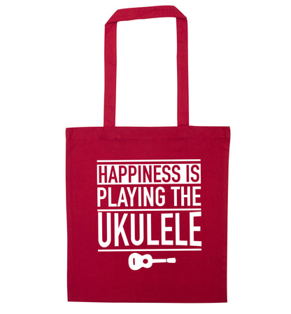 Happines is playing the ukulele red tote bag
