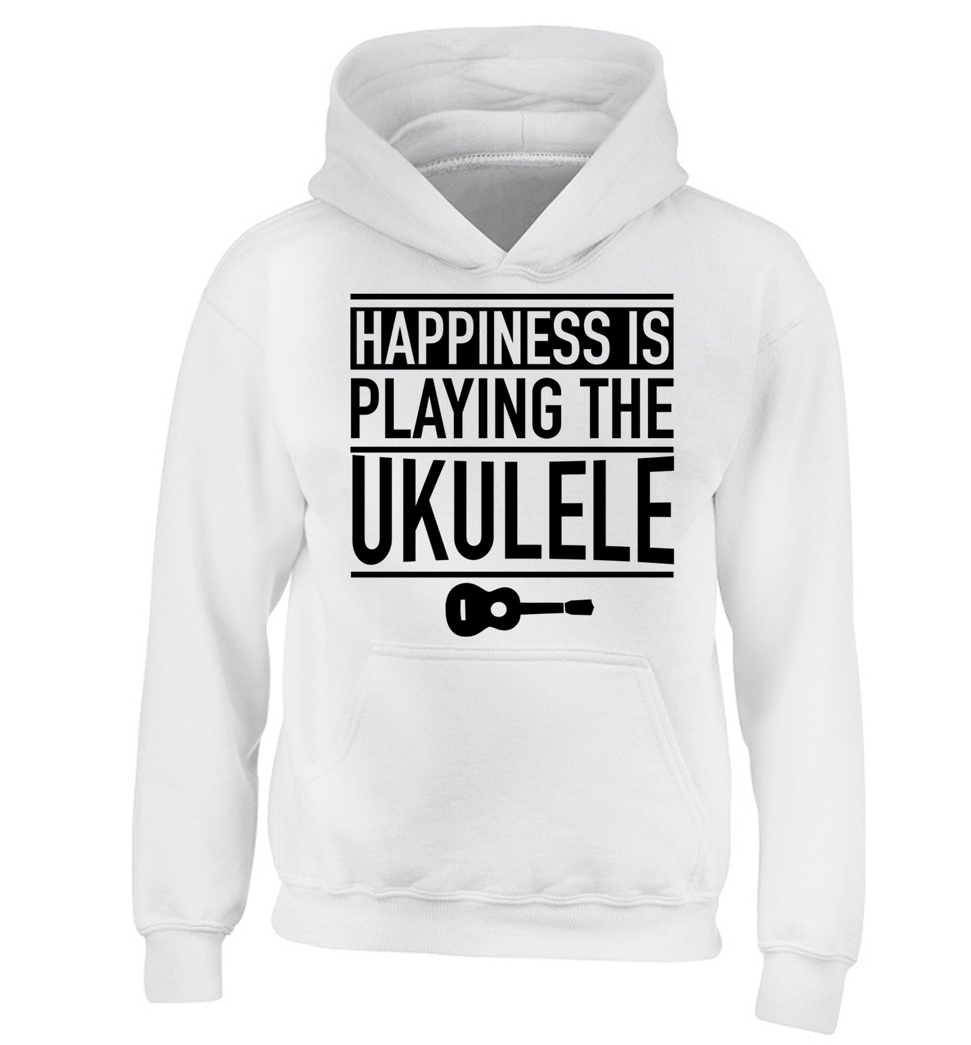 Happines is playing the ukulele children's white hoodie 12-14 Years