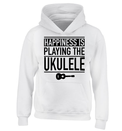 Happines is playing the ukulele children's white hoodie 12-14 Years