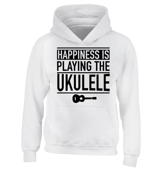 Happines is playing the ukulele children's white hoodie 12-14 Years
