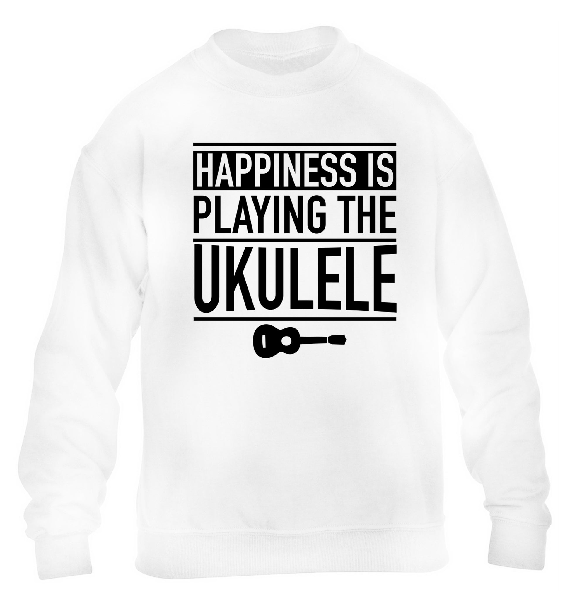 Happines is playing the ukulele children's white sweater 12-14 Years