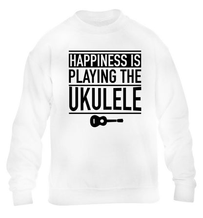 Happines is playing the ukulele children's white sweater 12-14 Years