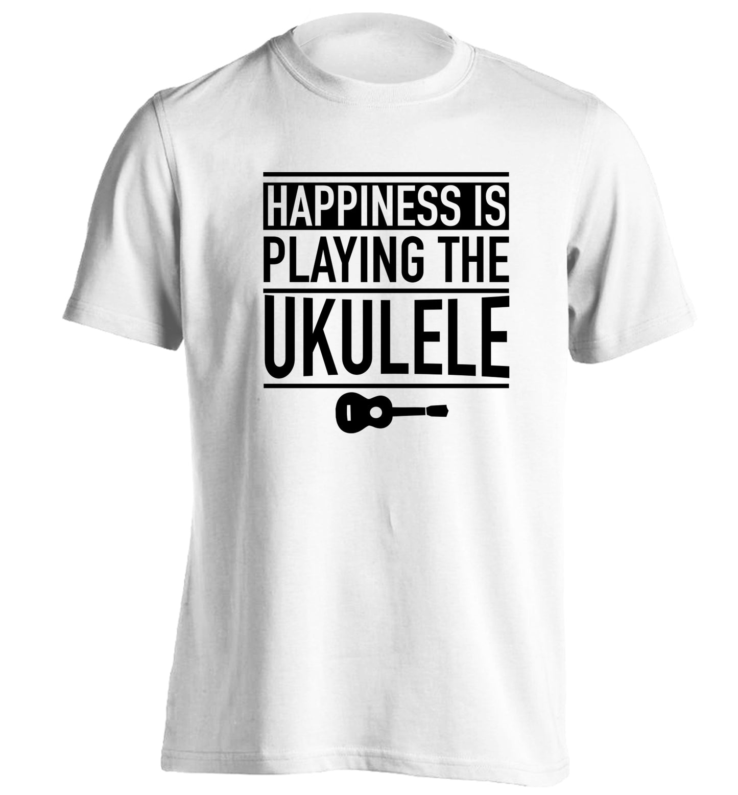 Happines is playing the ukulele adults unisex white Tshirt 2XL