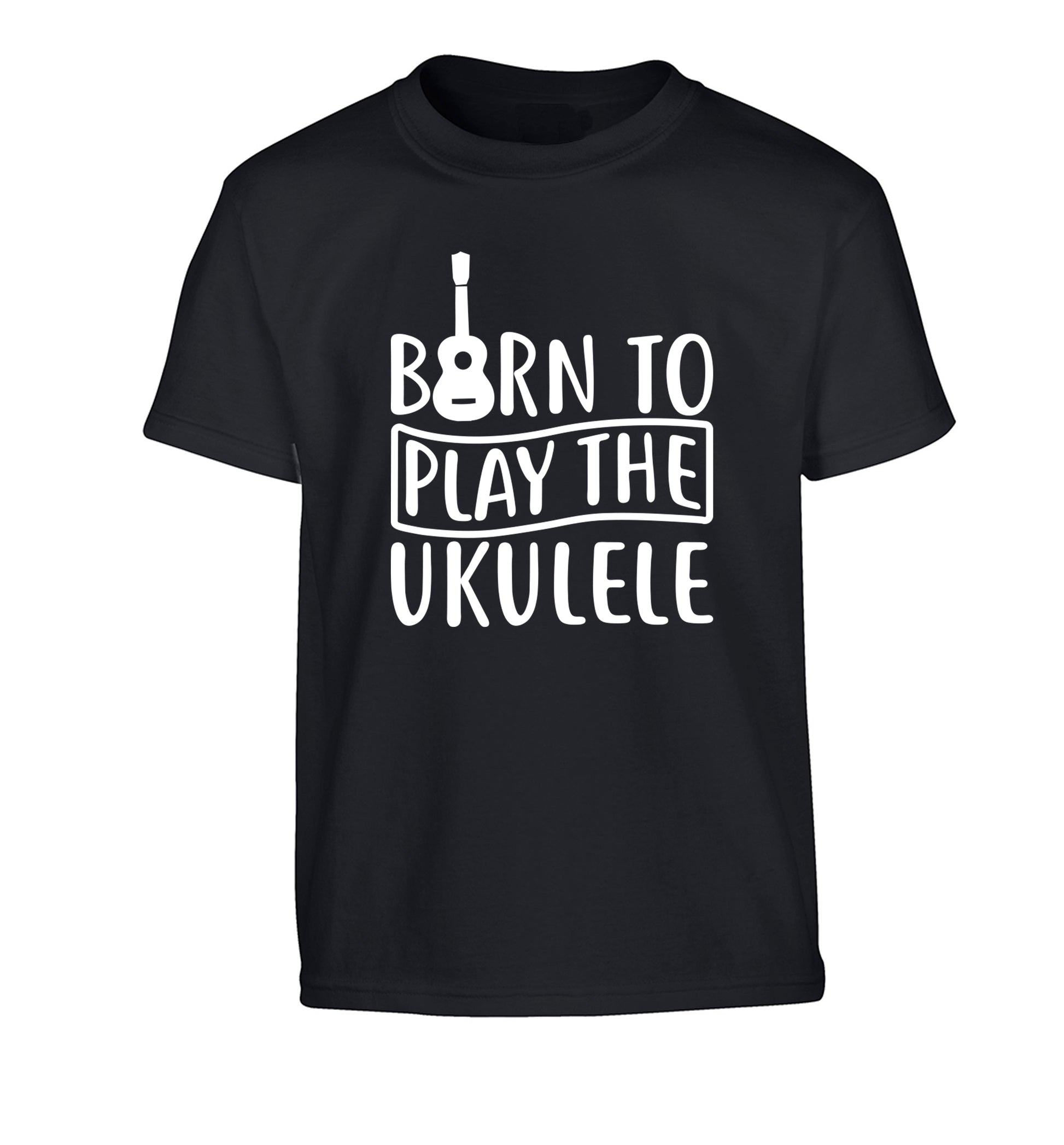 Born to play the ukulele Children's black Tshirt 12-14 Years