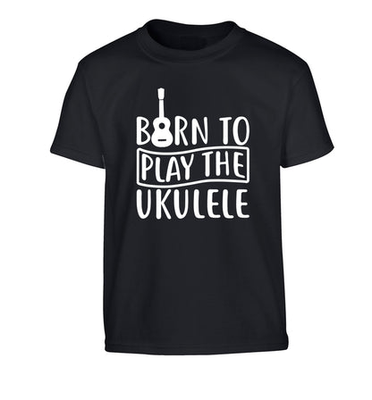 Born to play the ukulele Children's black Tshirt 12-14 Years