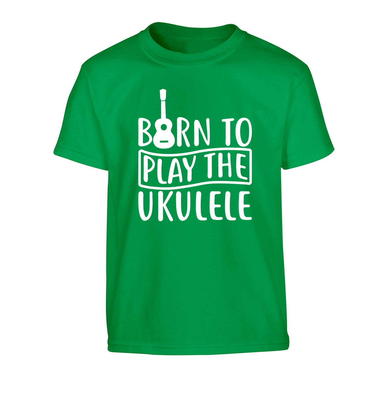 Born to play the ukulele Children's green Tshirt 12-14 Years