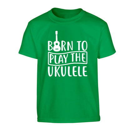 Born to play the ukulele Children's green Tshirt 12-14 Years