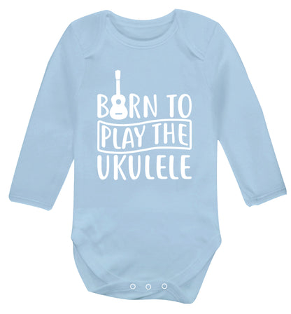 Born to play the ukulele Baby Vest long sleeved pale blue 6-12 months
