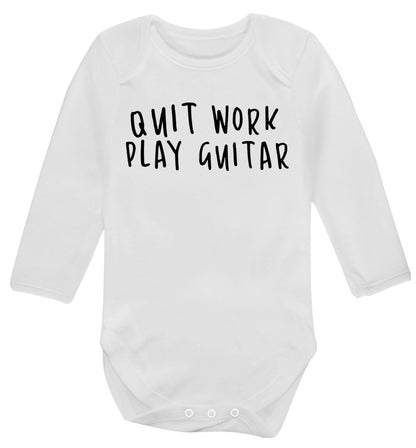 Quit work play guitar Baby Vest long sleeved white 6-12 months