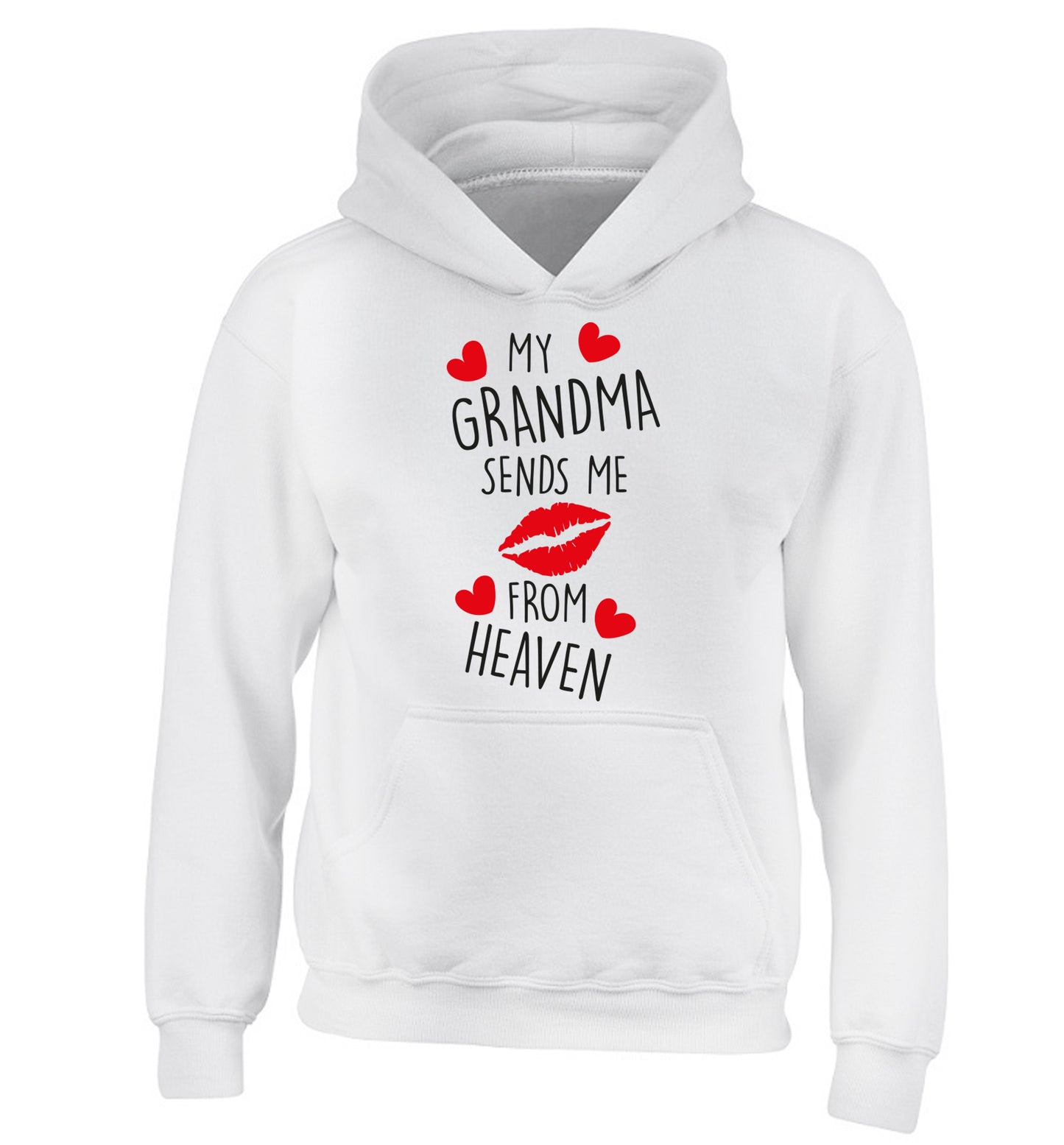 My grandma sends me kisses from heaven children's white hoodie 12-14 Years