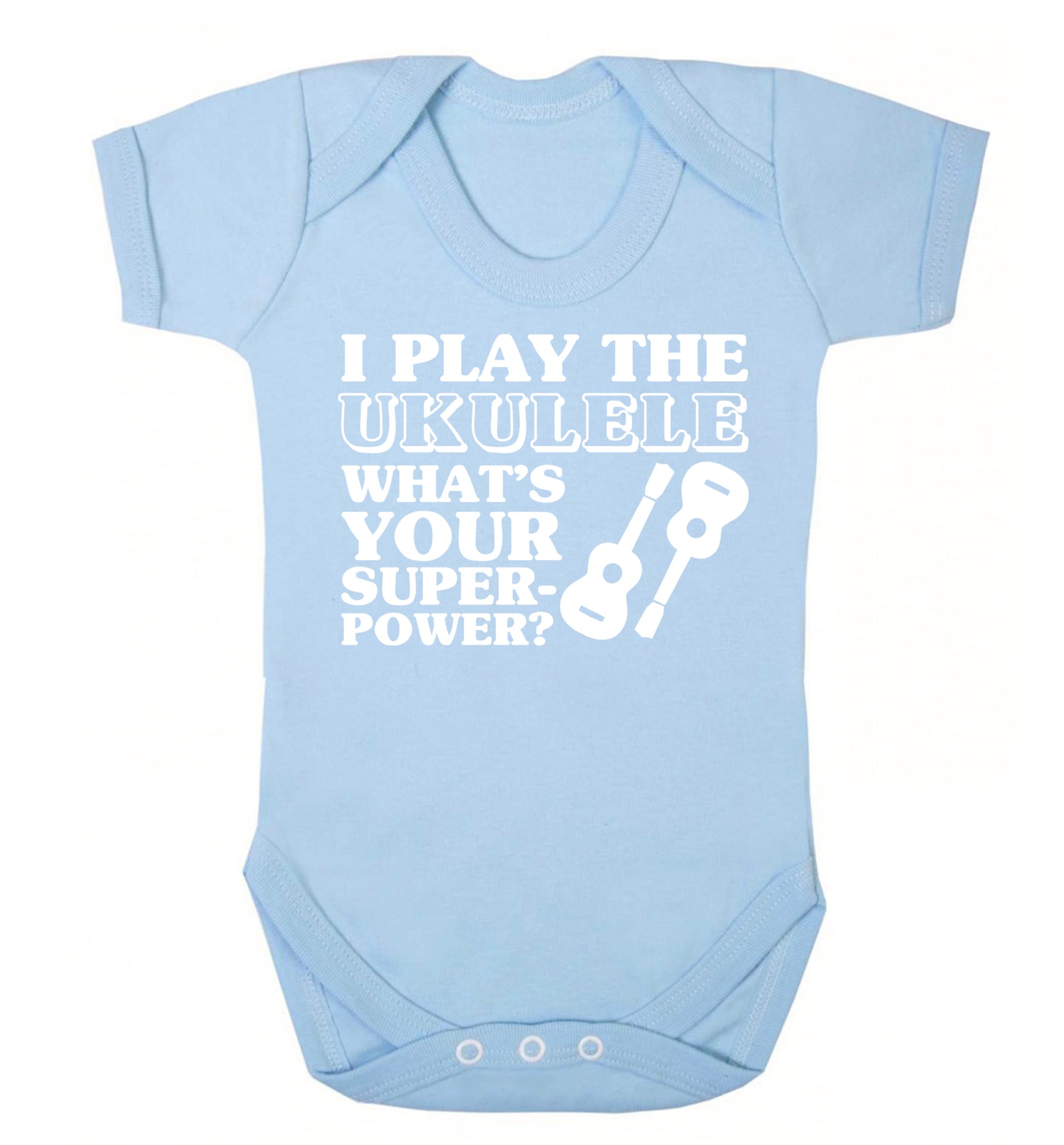 I play the ukulele what's your superpower? Baby Vest pale blue 18-24 months