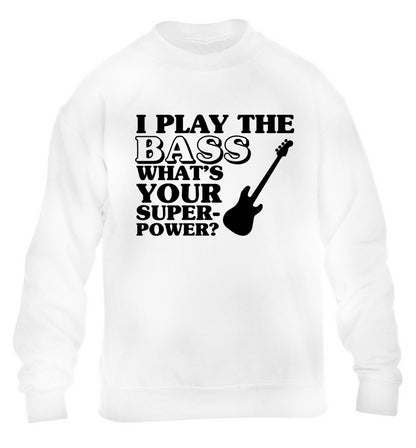 I play the bass what's your superpower? children's white sweater 12-14 Years