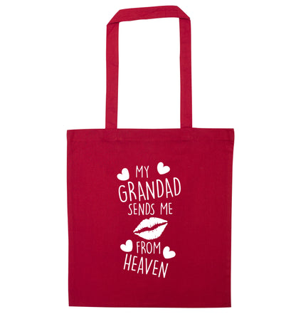 My grandad sends me kisses from heaven red tote bag