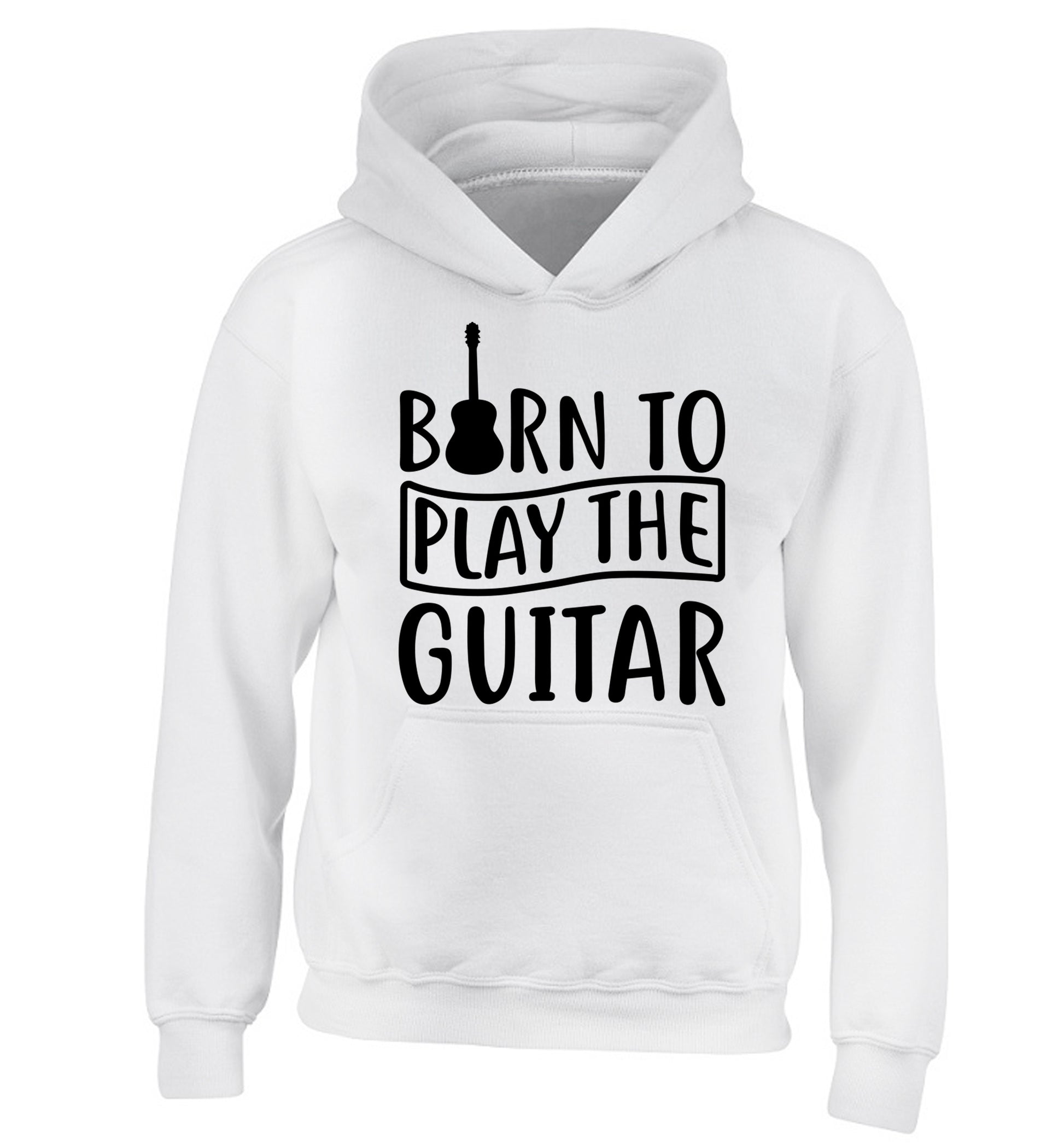Born to play the guitar children's white hoodie 12-14 Years