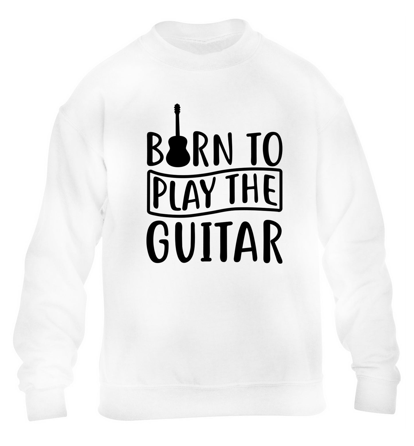 Born to play the guitar children's white sweater 12-14 Years