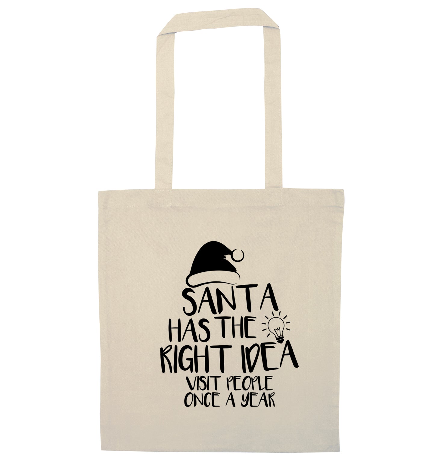 Santa has the right idea visit people once a year natural tote bag
