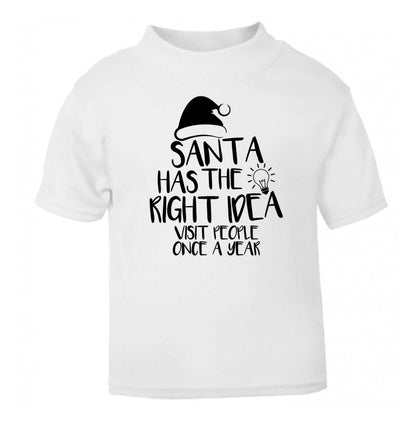 Santa has the right idea visit people once a year white Baby Toddler Tshirt 2 Years