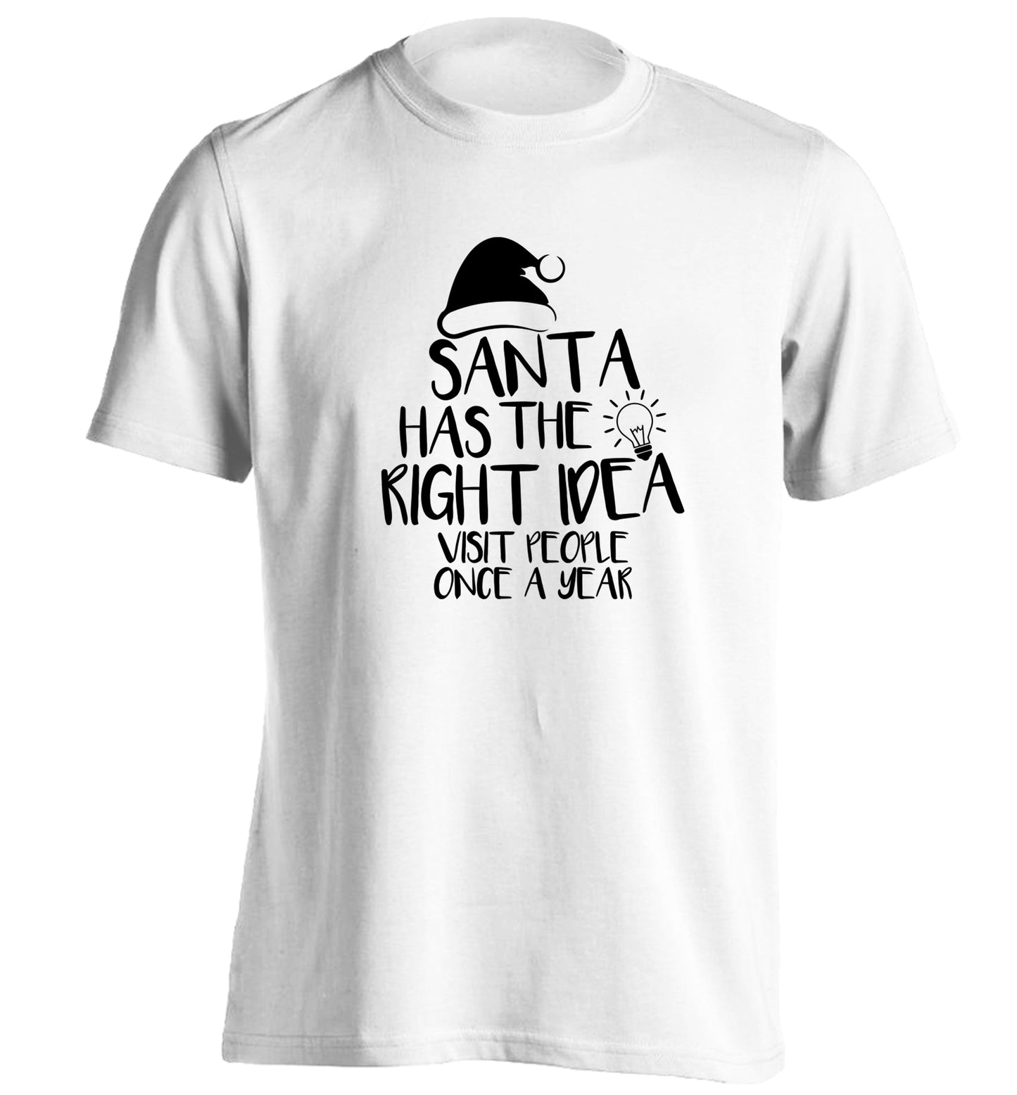 Santa has the right idea visit people once a year adults unisex white Tshirt 2XL