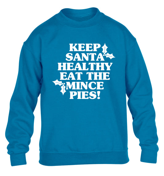 Keep santa healthy eat the mince pies children's blue sweater 12-14 Years