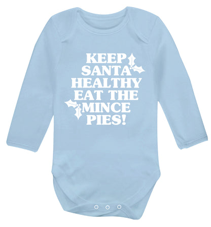 Keep santa healthy eat the mince pies Baby Vest long sleeved pale blue 6-12 months