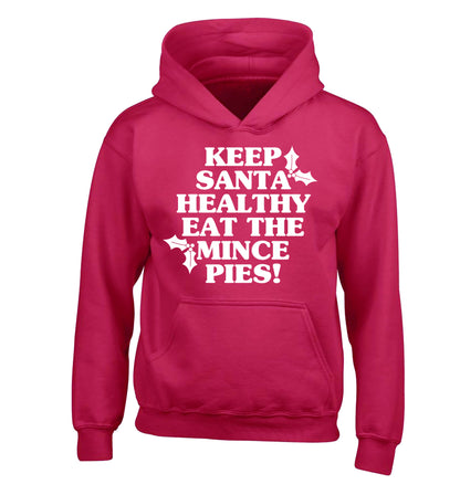 Keep santa healthy eat the mince pies children's pink hoodie 12-14 Years