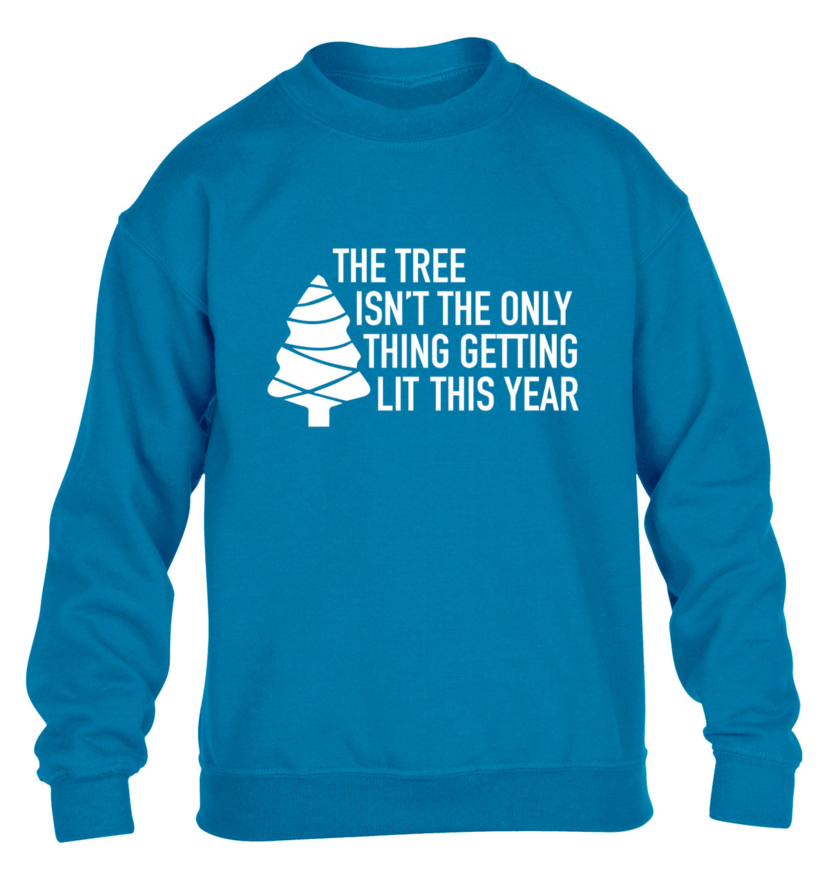 The tree isn't the only thing getting lit this year children's blue sweater 12-14 Years