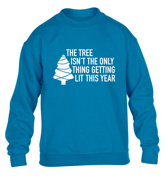 The tree isn't the only thing getting lit this year children's blue sweater 12-14 Years