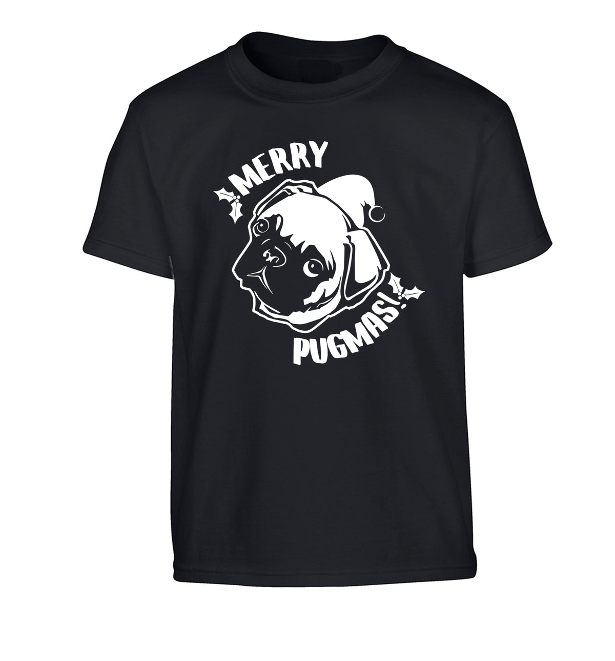 Merry Pugmas Children's black Tshirt 12-14 Years