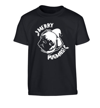 Merry Pugmas Children's black Tshirt 12-14 Years