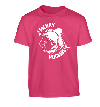 Merry Pugmas Children's pink Tshirt 12-14 Years