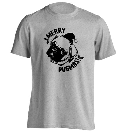 Merry Pugmas adults unisex grey Tshirt 2XL