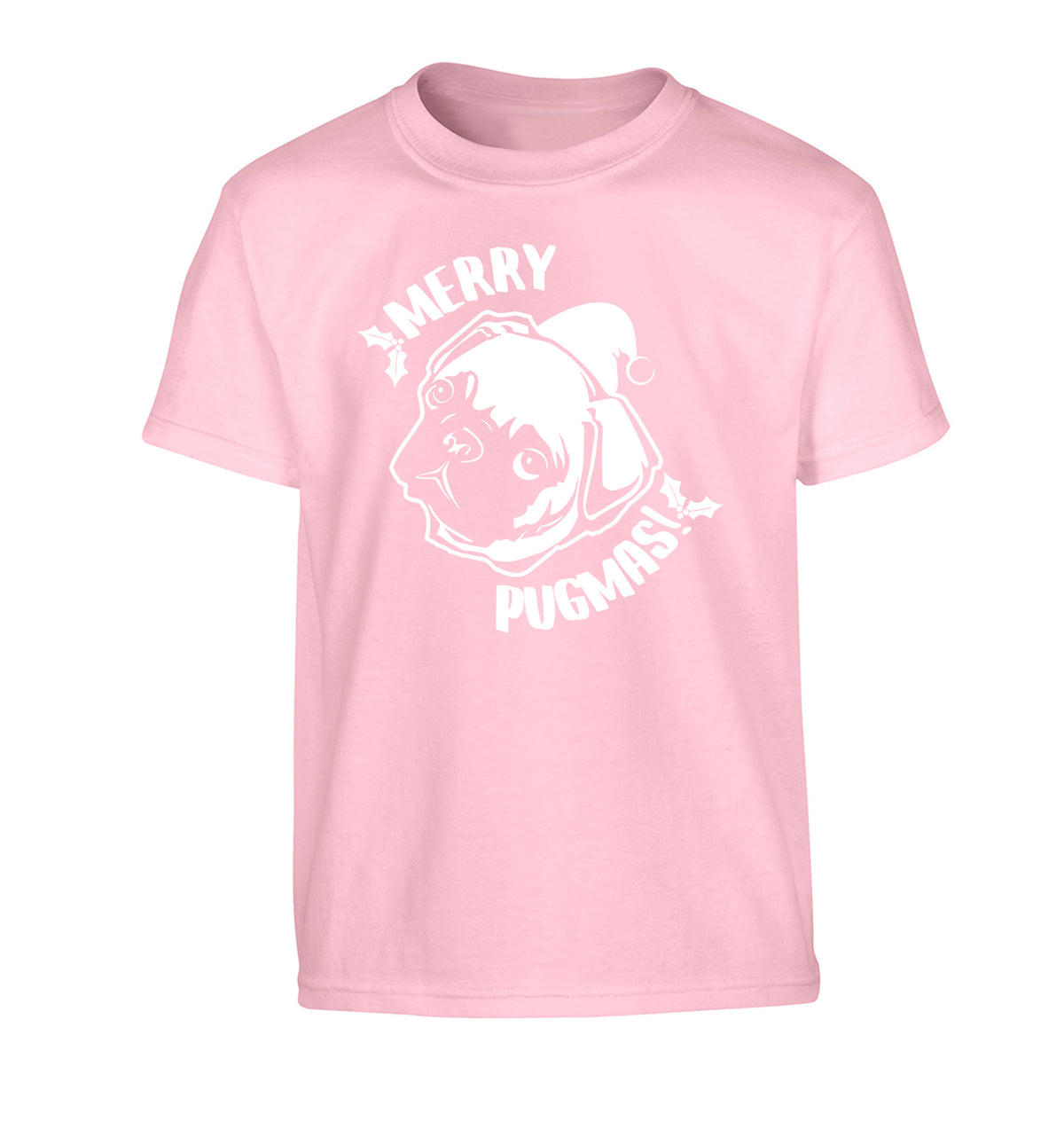 Merry Pugmas Children's light pink Tshirt 12-14 Years