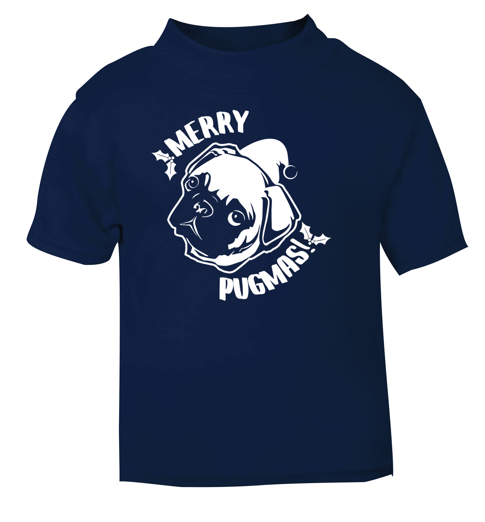 Merry Pugmas navy Baby Toddler Tshirt 2 Years