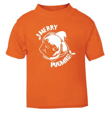 Merry Pugmas orange Baby Toddler Tshirt 2 Years