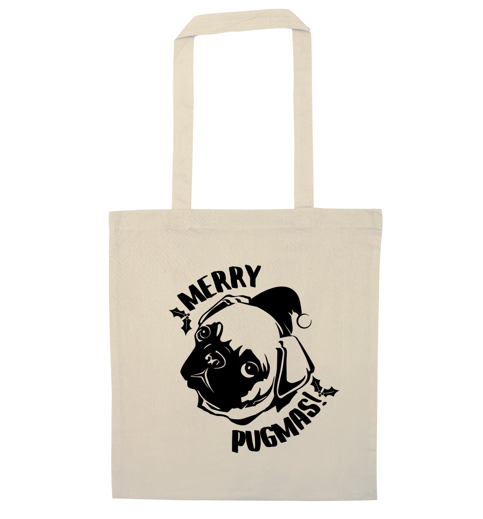 Merry Pugmas natural tote bag