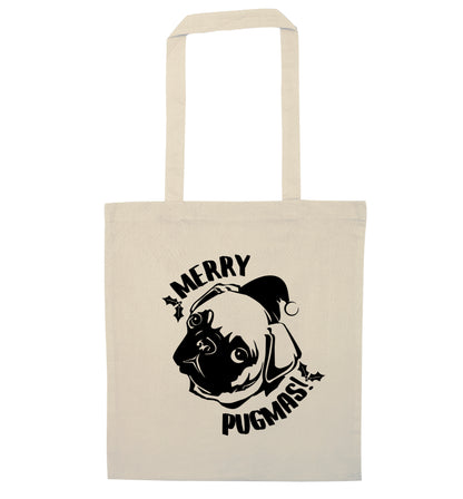 Merry Pugmas natural tote bag