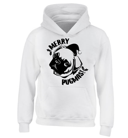 Merry Pugmas children's white hoodie 12-14 Years