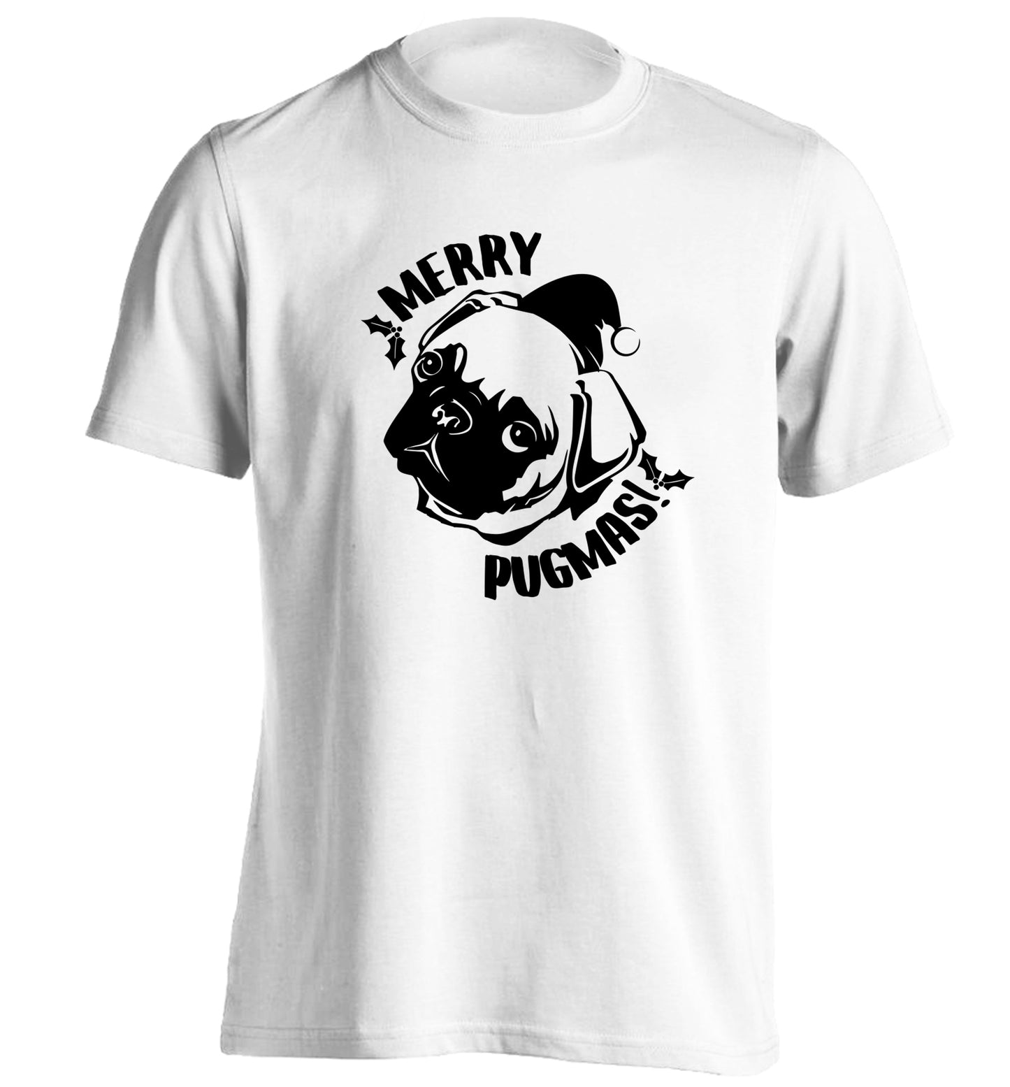 Merry Pugmas adults unisex white Tshirt 2XL