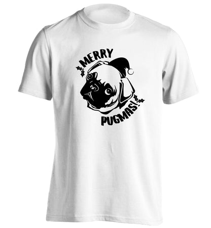 Merry Pugmas adults unisex white Tshirt 2XL