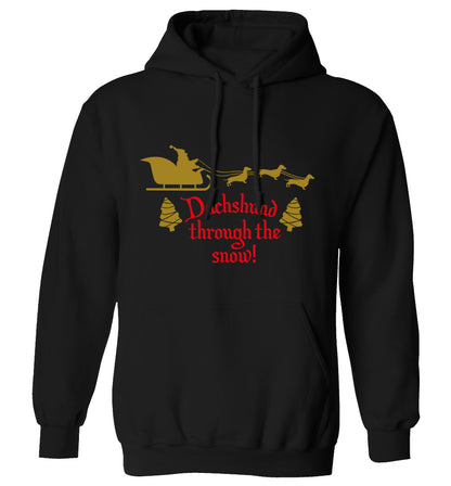 Dachshund through the snow adults unisex black hoodie 2XL