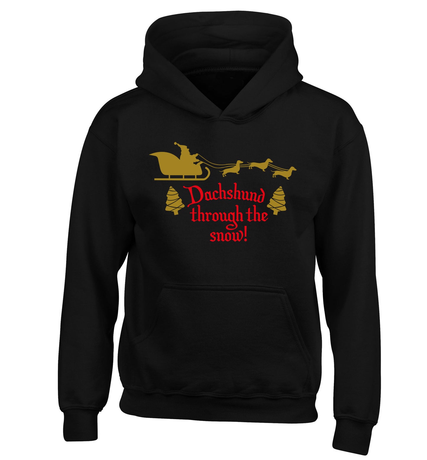 Dachshund through the snow children's black hoodie 12-14 Years